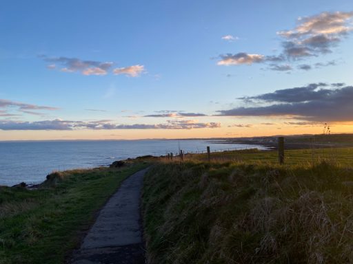 Sunset walking South along Arbroath cliff path